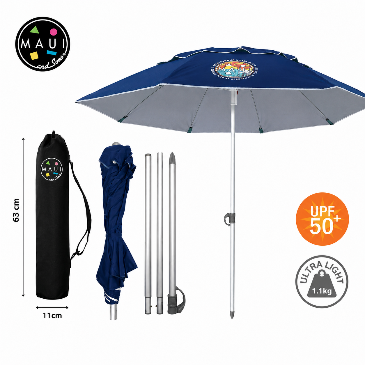 Umbrelă Plajă Maui & Sons 170 cm UPF50+ UltraLight 1.1 kg