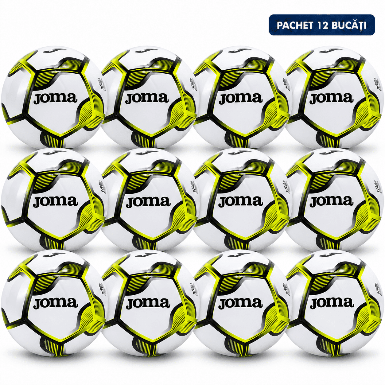 Pachet 12 Mingi de Fotbal Joma Challenge IV Alb/Galben Fluo Marime 3 - expert-sport.ro