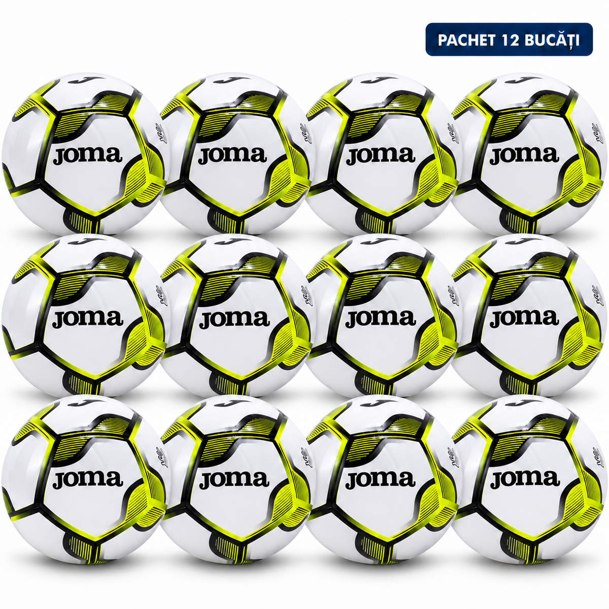 Pachet 12 Mingi de Fotbal Joma Challenge IV Alb/Galben Fluo Marime 3