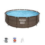 Piscină Rotundă Bestway Steel Pro MAX Deluxe Ø366x100 cm – 9150 L, Design Rattan