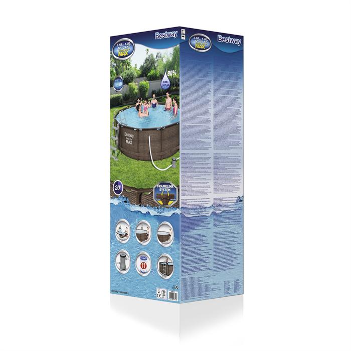 Piscină Rotundă Bestway Steel Pro MAX Deluxe Ø366x100 cm – 9150 L, Design Rattan