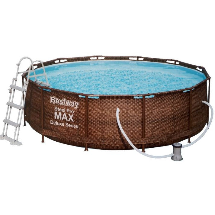 Piscină Rotundă Bestway Steel Pro MAX Deluxe Ø366x100 cm – 9150 L, Design Rattan