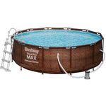 Piscină Rotundă Bestway Steel Pro MAX Deluxe Ø366x100 cm – 9150 L, Design Rattan