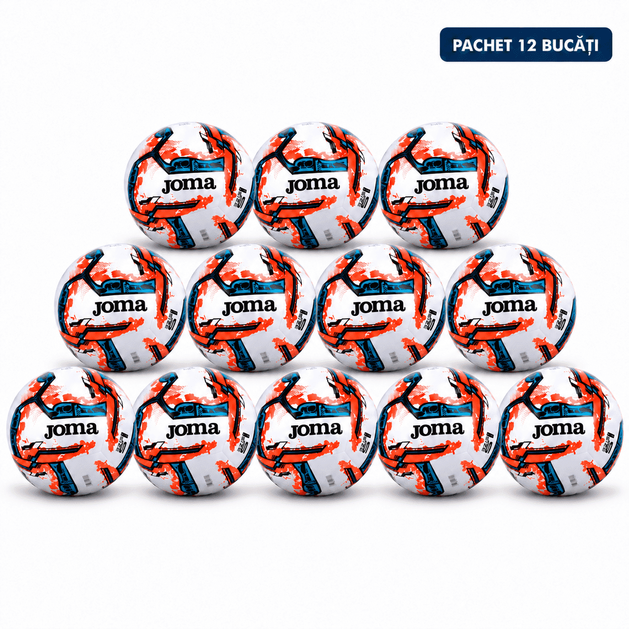Pachet 12 Mingi de Fotbal Joma Neptune III Alb/Fluor Coral - expert-sport.ro