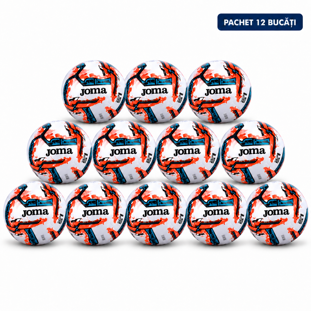 Pachet 12 Mingi de Fotbal Joma Neptune III Alb/Fluor Coral