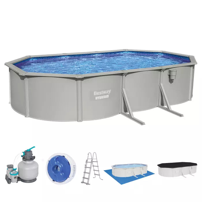 Piscină Ovală Bestway Hydrium Oțel 610x366x122cm gri cu Filtru Nisip
