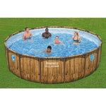 Piscină Rotundă Bestway Power Steel Ø488x122 cm – 19480 L, Design Lemn, Set Complet