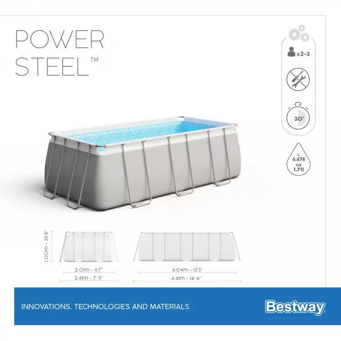 Piscină Dreptunghiulară Bestway Power Steel 404x201x100 cm – 6478 L, Gri