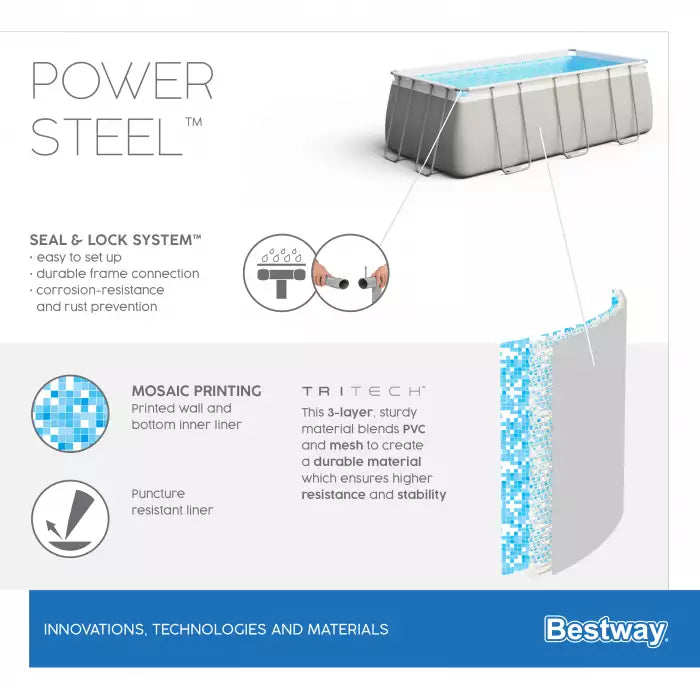 Piscină Dreptunghiulară Bestway Power Steel 404x201x100 cm – 6478 L, Gri