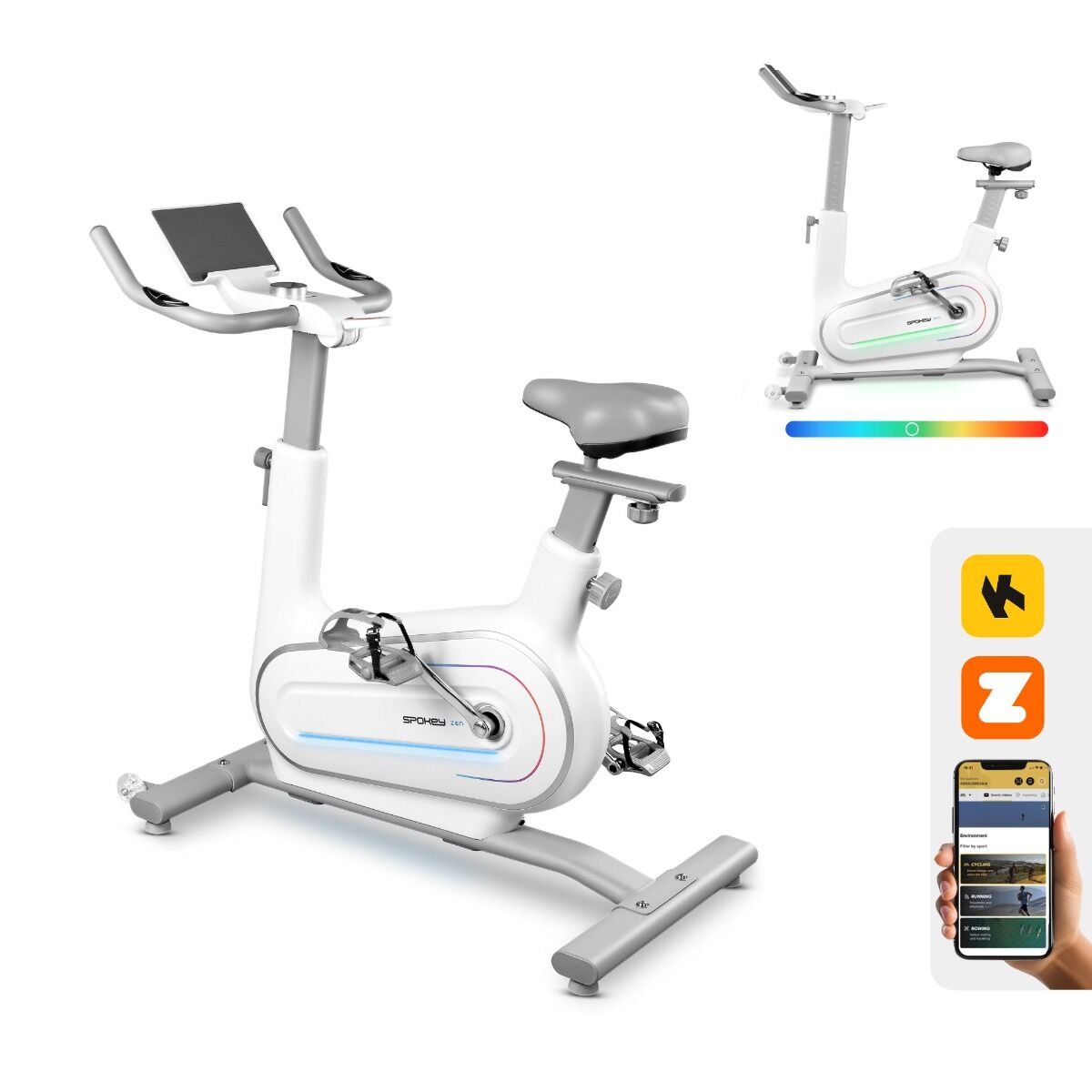 Bicicletă Fitness Electromagnetică Spokey ZEN – 32 Niveluri, Bluetooth, LED - expert - sport.ro