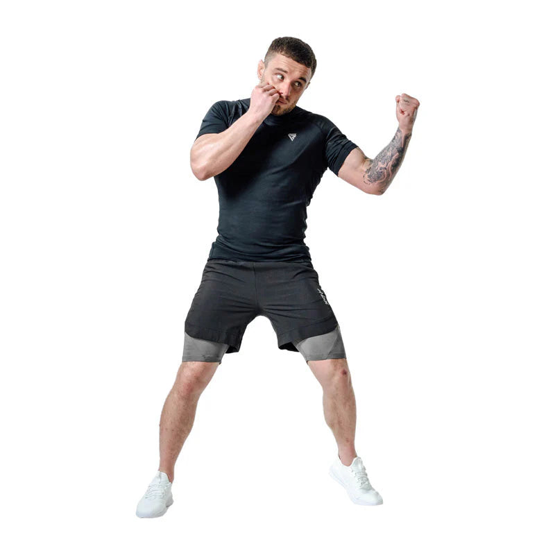 Pantaloni Scurți MMA  T16 2-in-1 Compresie Negru/Gri