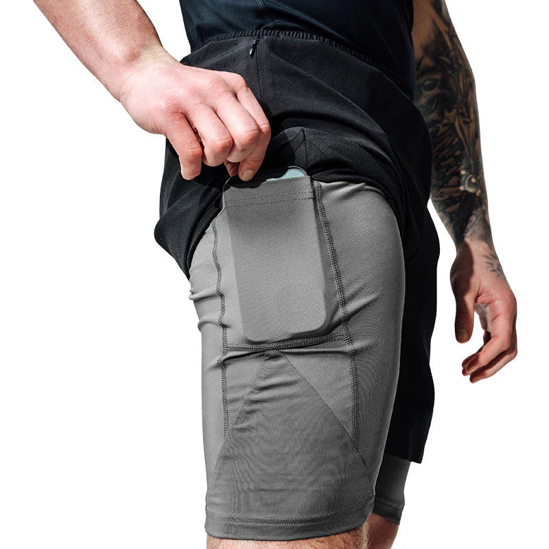 Pantaloni Scurți MMA  T16 2-in-1 Compresie Negru/Gri