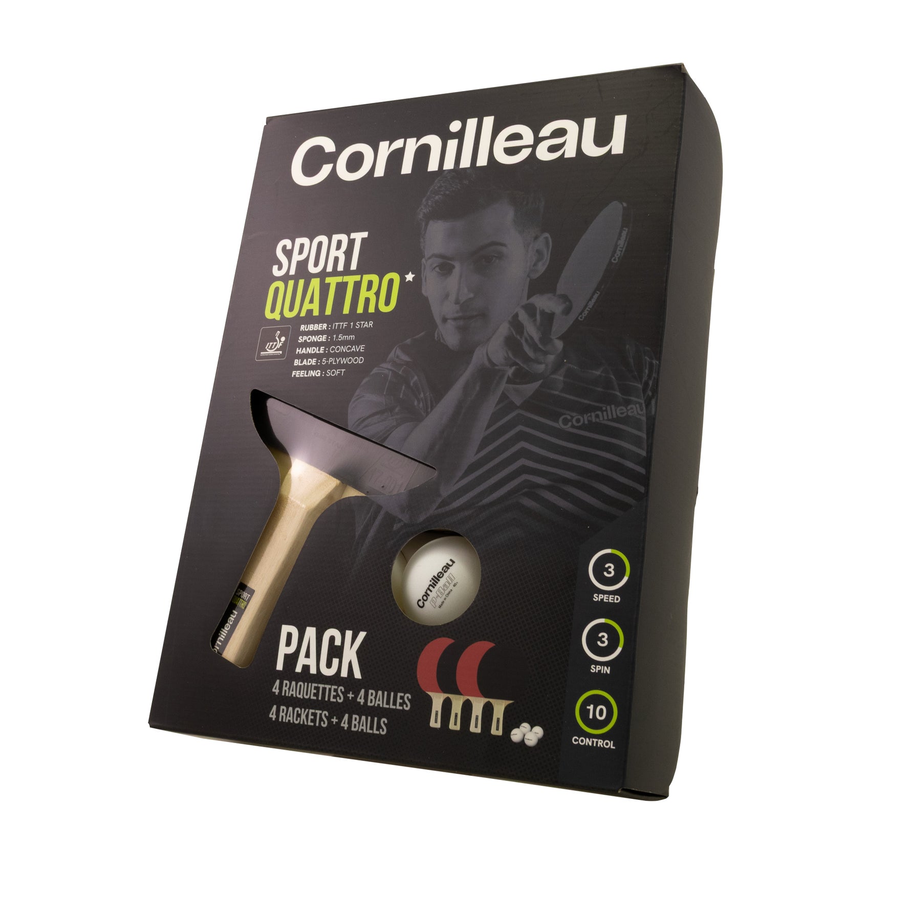Set 4 Palete Tenis de Masă Cornilleau Sport Pack Quattro + 4 Mingi