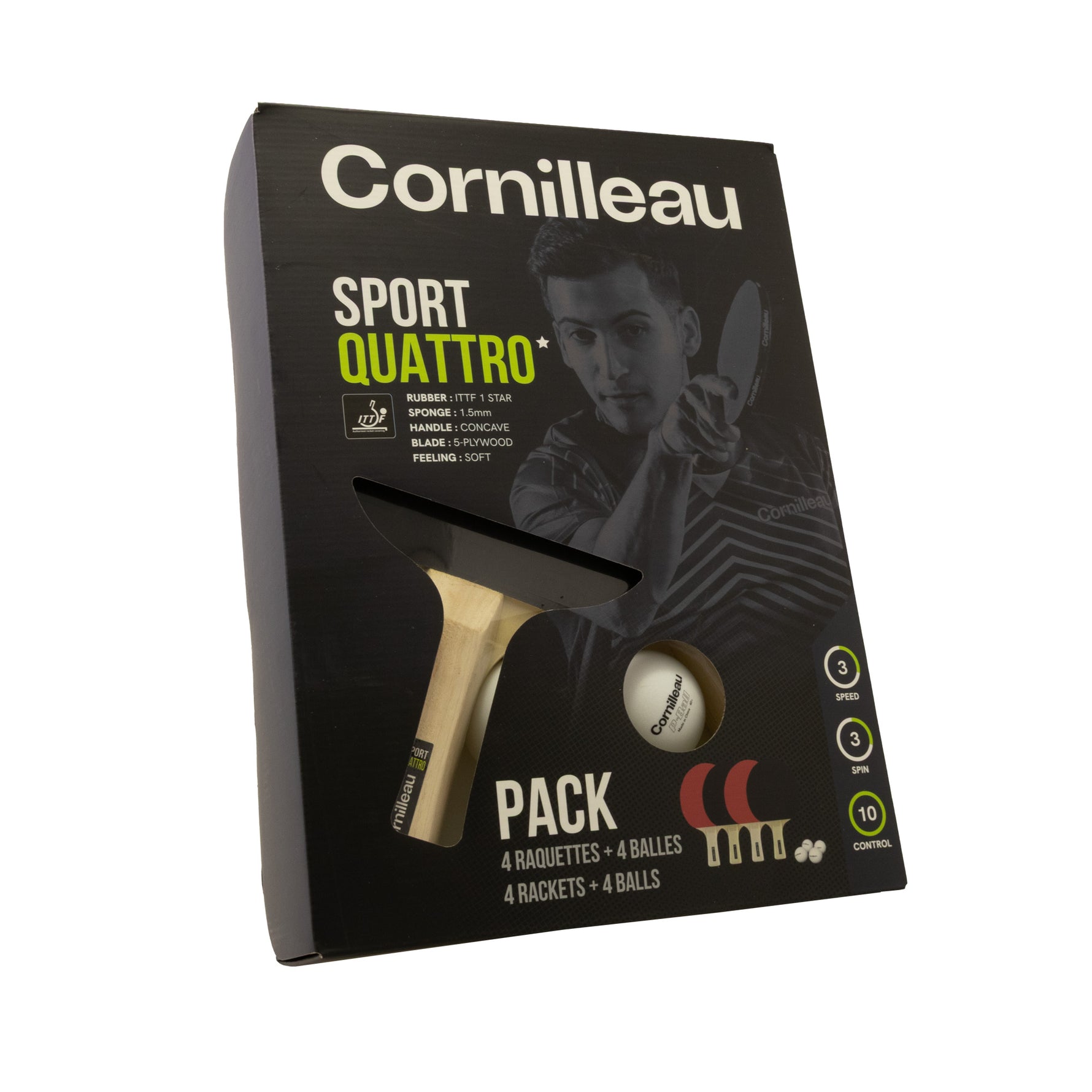 Set 4 Palete Tenis de Masă Cornilleau Sport Pack Quattro + 4 Mingi