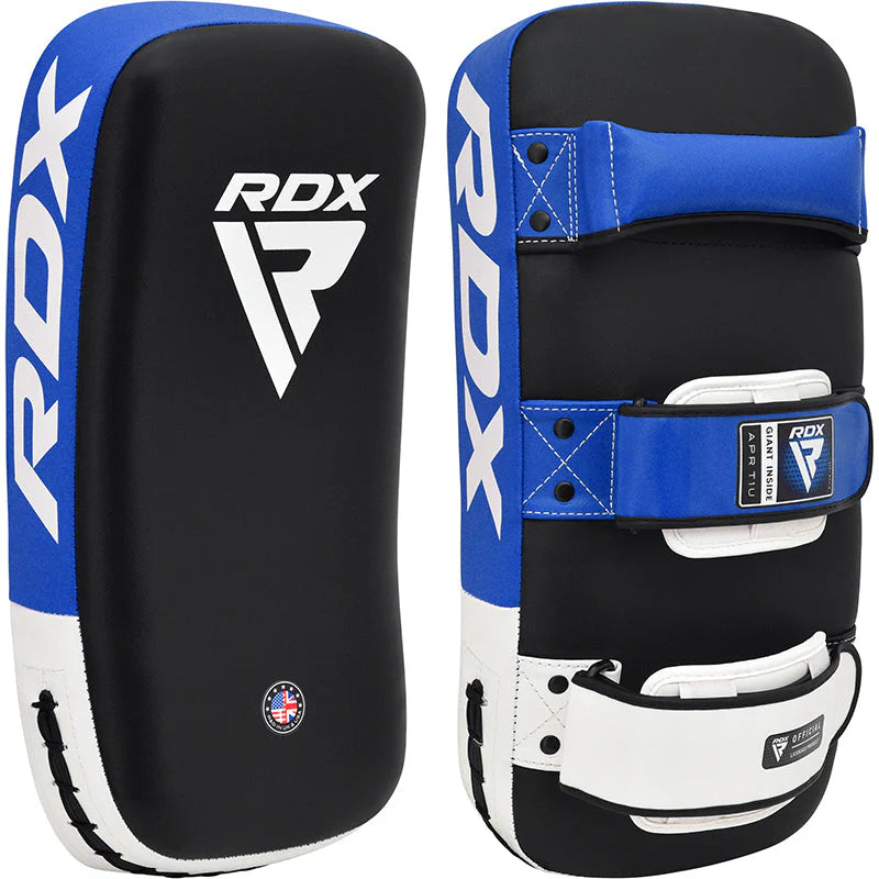 Scut Braț Curbat RDX Muay Thai Maya Hide Alb/Albastru