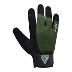 Mănuși Antrenament RDX W1F cu Degete Întregi – Touchscreen, Negru / Verde Militar