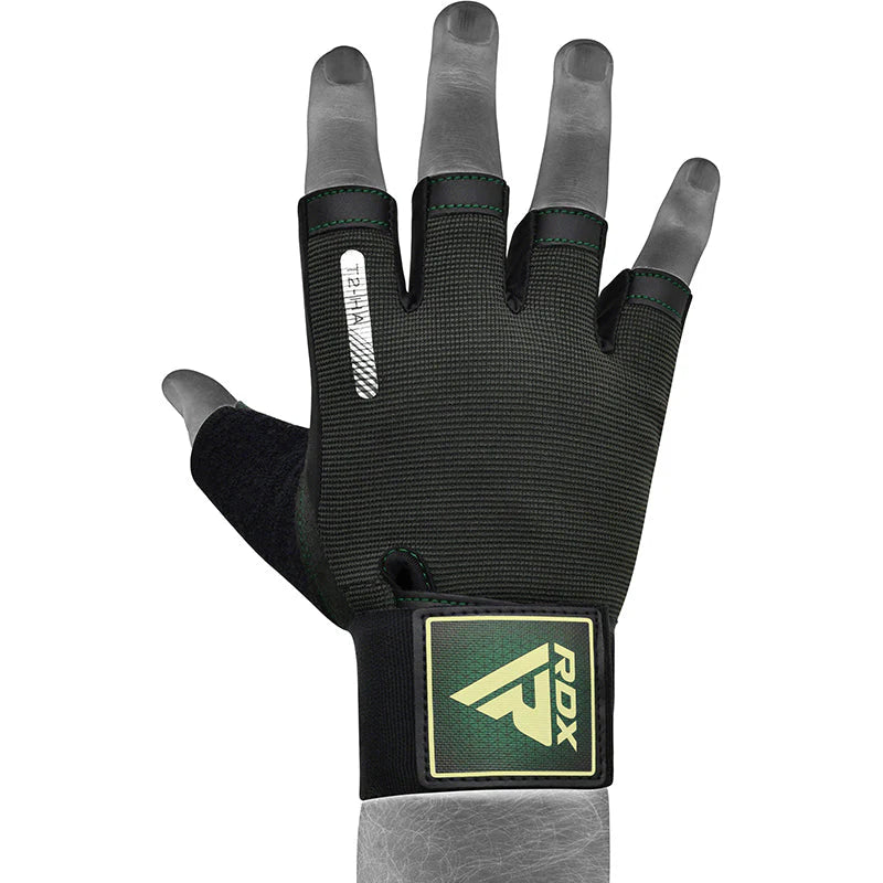 Mănuși Haltere RDX T2 cu Curea – Verde Militar
