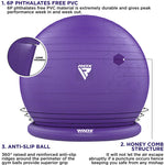 Minge de yoga gonflabila RDX B2 cu baza anti-alunecare, tuburi de rezistenta È™i pompa, 75 cm