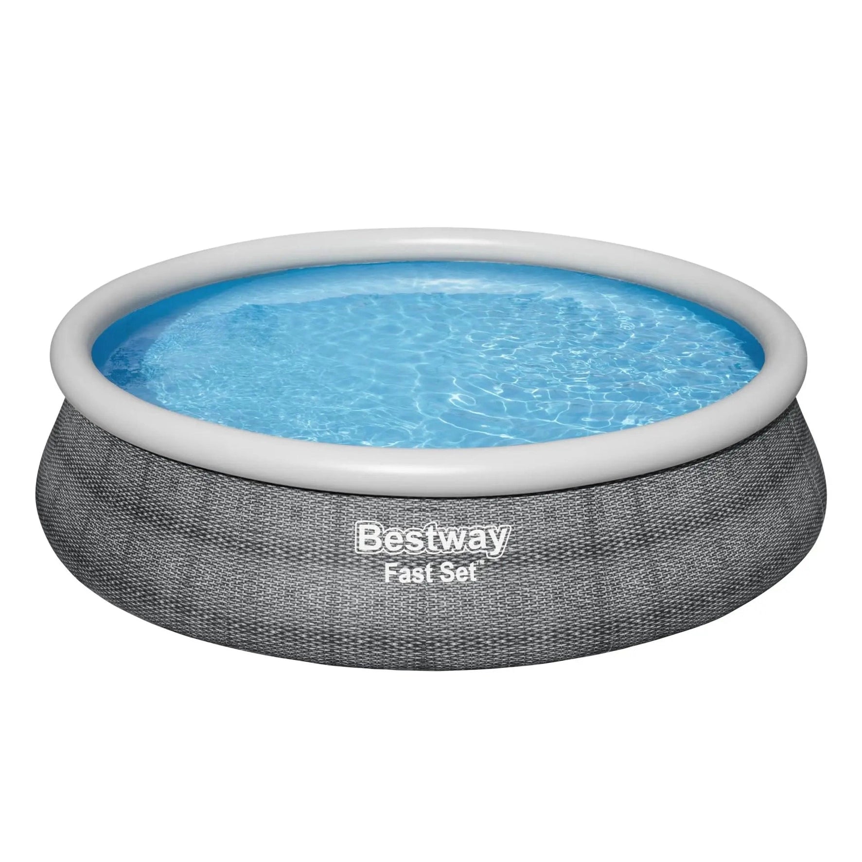 Piscină Gonflabilă Bestway Fast Set Ø396x84 cm – 7340 L, Design Rattan, Pompă Inclusă
