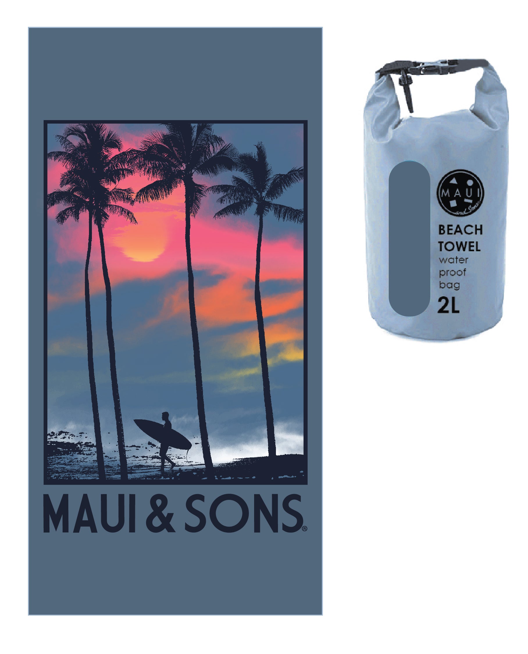 Prosop Plajă Microfibră Maui & Sons 90x180 cu Geantă Waterproof