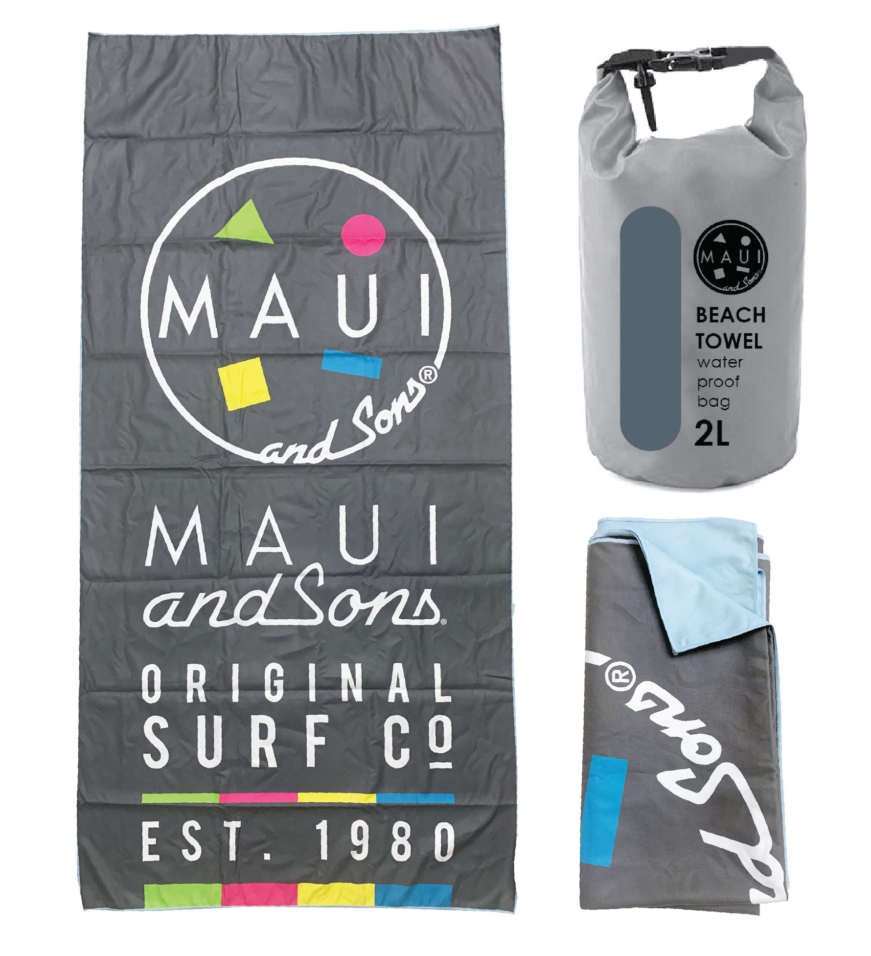 Prosop plaja microfibra Maui&Sons, cu geanta transport waterproof