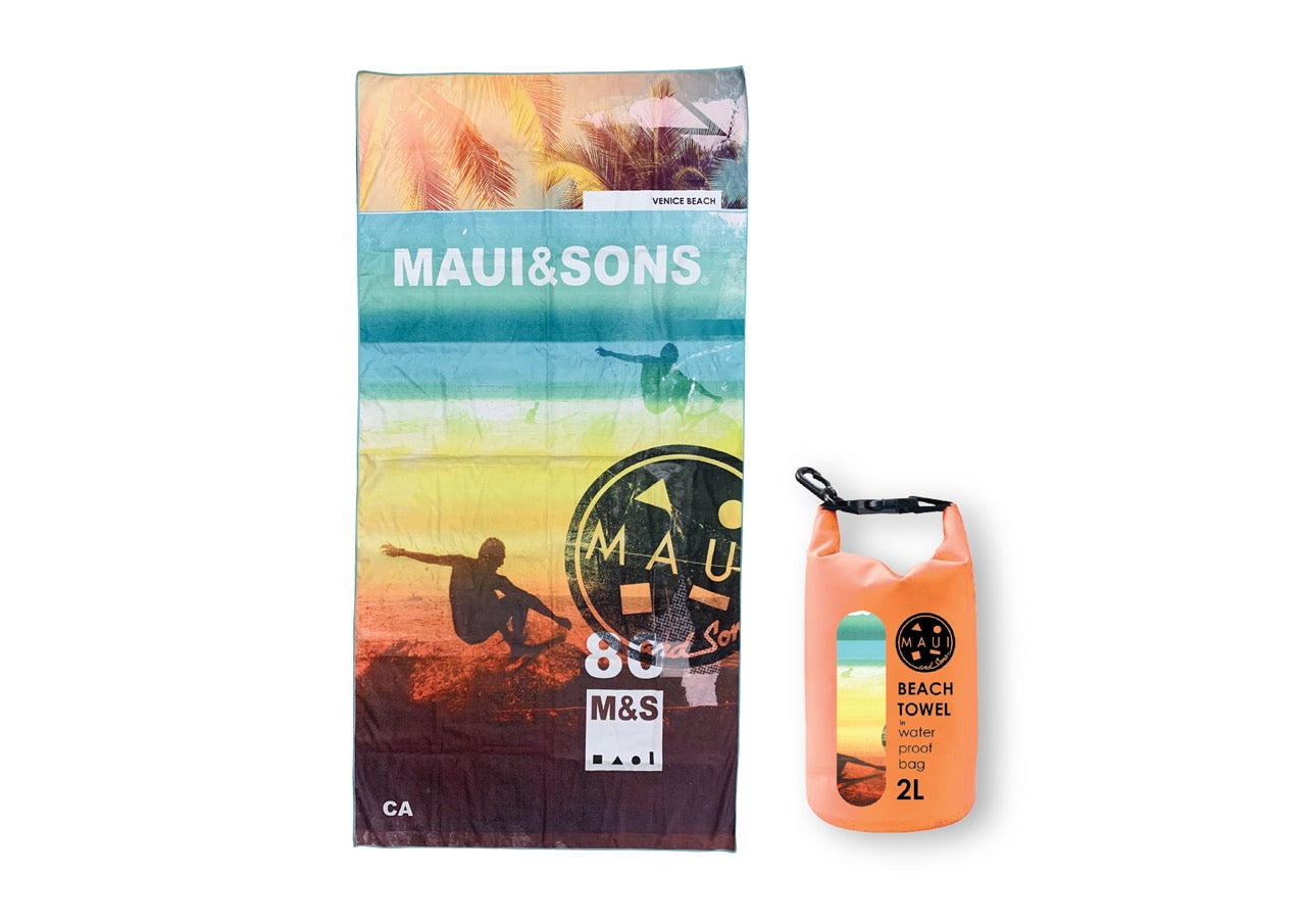 Prosop plaja microfibra Maui &amp; Sons Venice Beach, cu geanta transport Waterproof