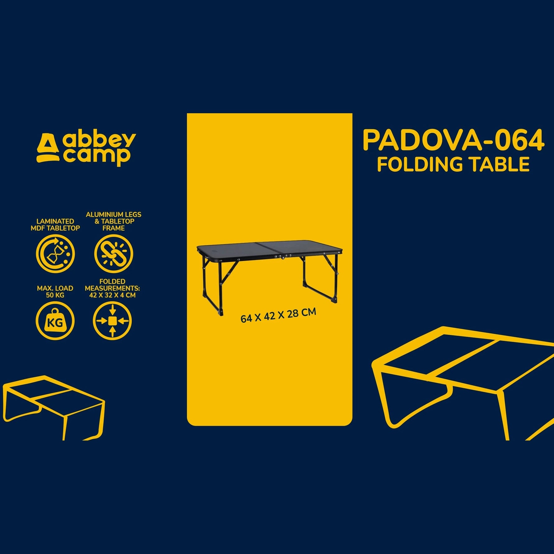 Masă Pliabilă Joasă Camping ABBEY CAMP Padova 064 64x42cm