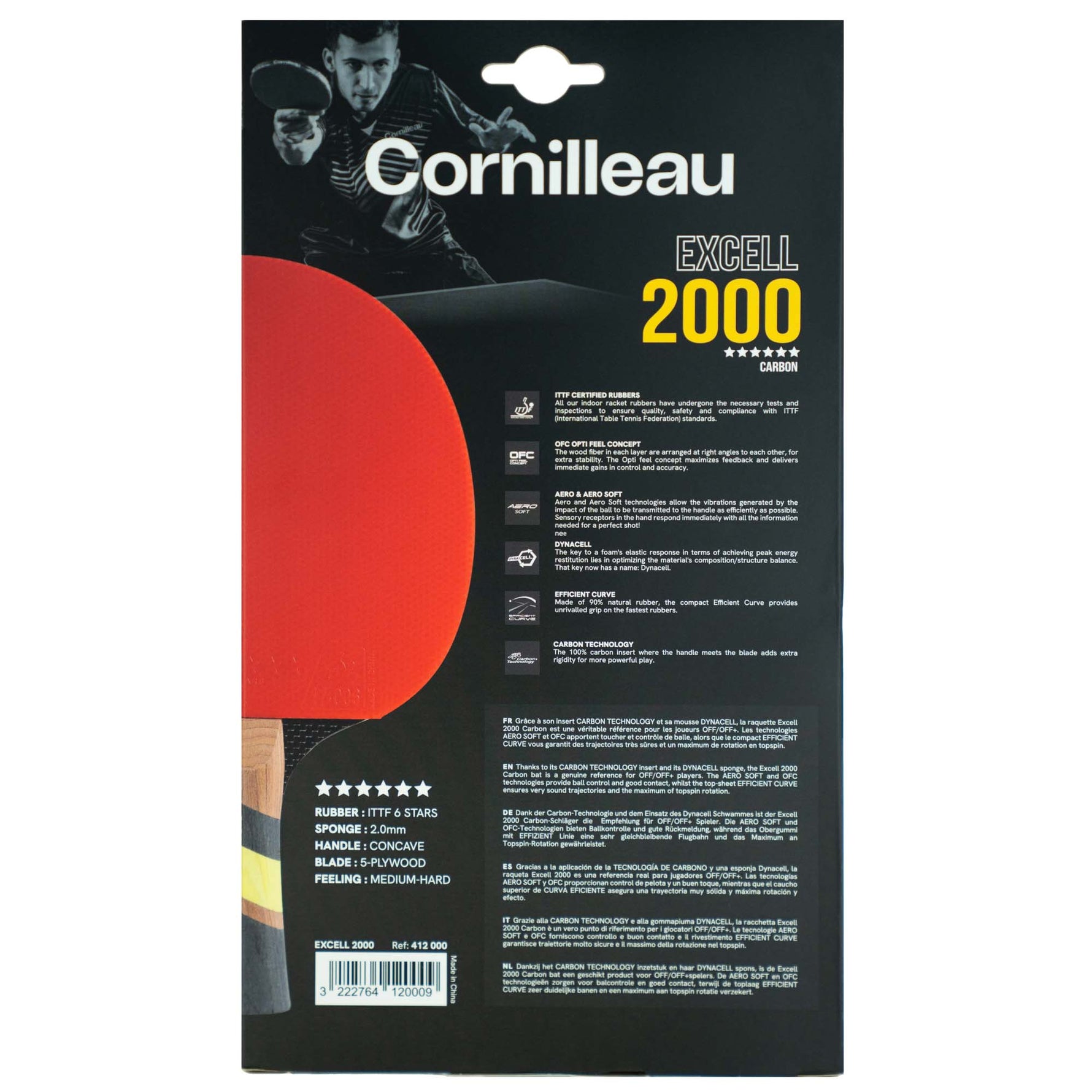 Paletă Tenis de Masă Cornilleau Excell 2000 Carbon – OFF/OFF+