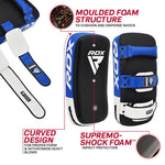 Scut Braț Curbat RDX Muay Thai Maya Hide Alb/Albastru