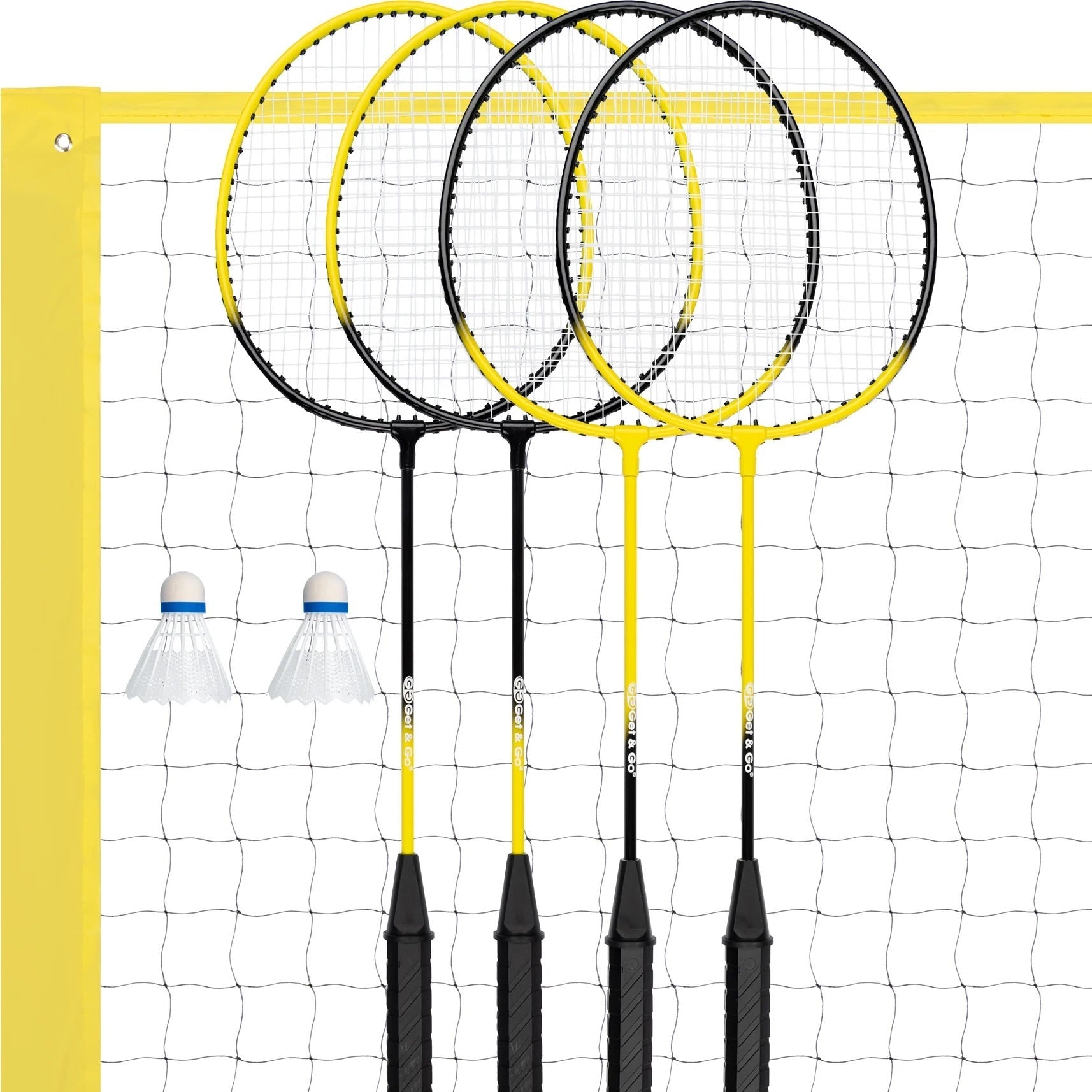 Set Badminton Complet 4 Jucători Get & Go - 4 Rachete, Plasă, Stâlpi, Geantă Transport