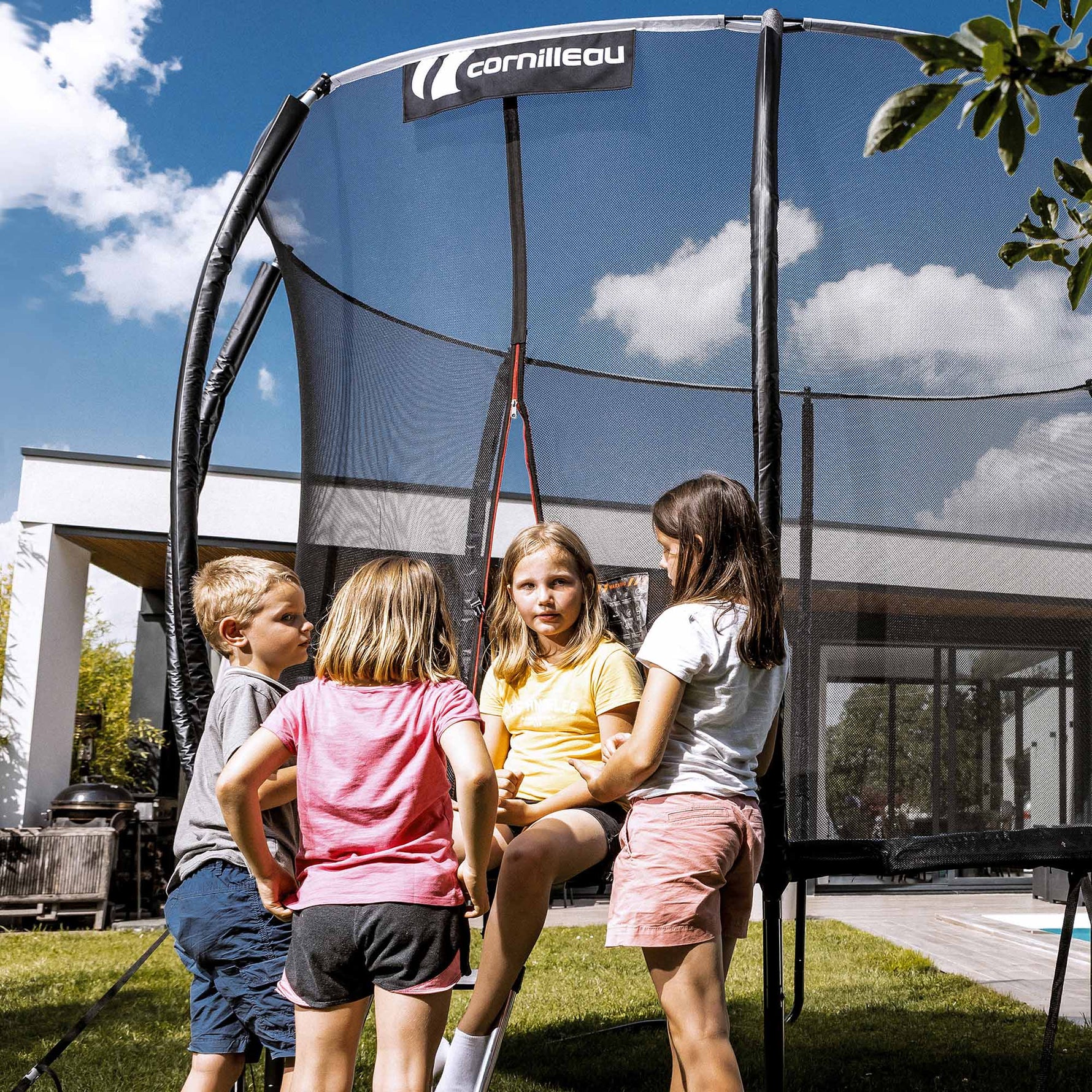 Trambulină Cornilleau Springcare 12FT (366cm) - Fără Arcuri, Scară Inclusă, Certificare TÜV