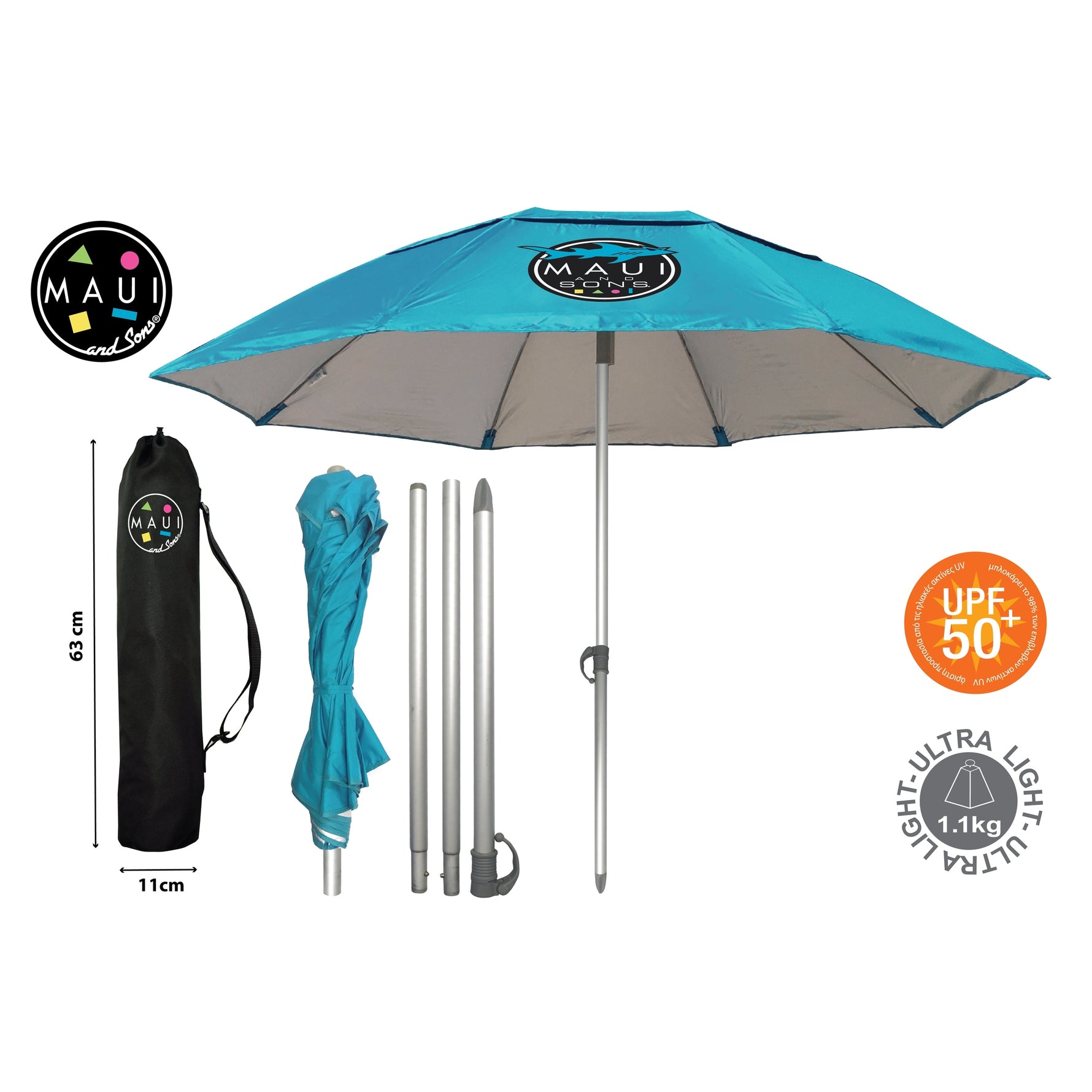 Umbrelă Plajă Maui & Sons 170 cm UPF50+ UltraLight 1.1 kg