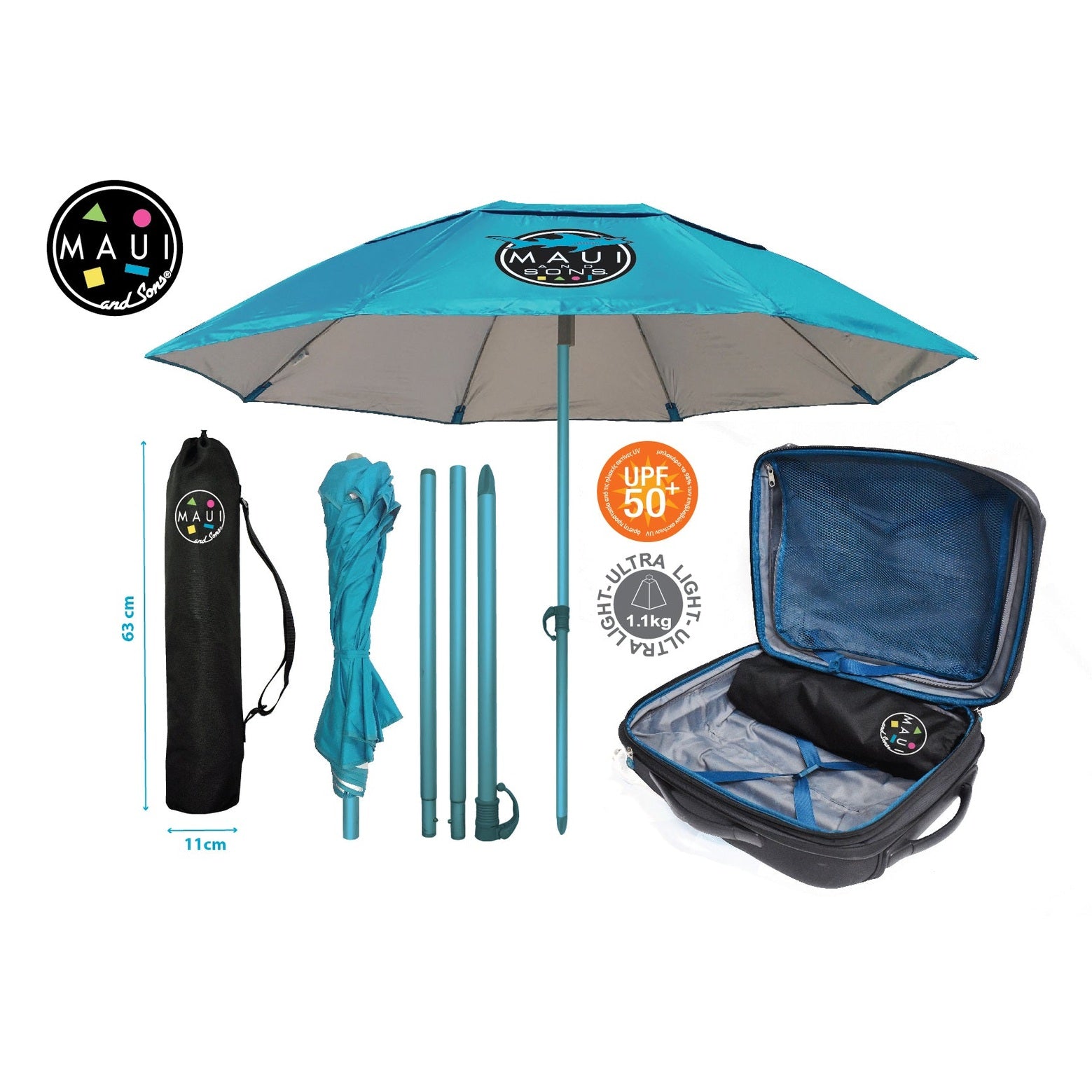 Umbrelă Plajă Maui & Sons 170 cm UPF50+ UltraLight 1.1 kg