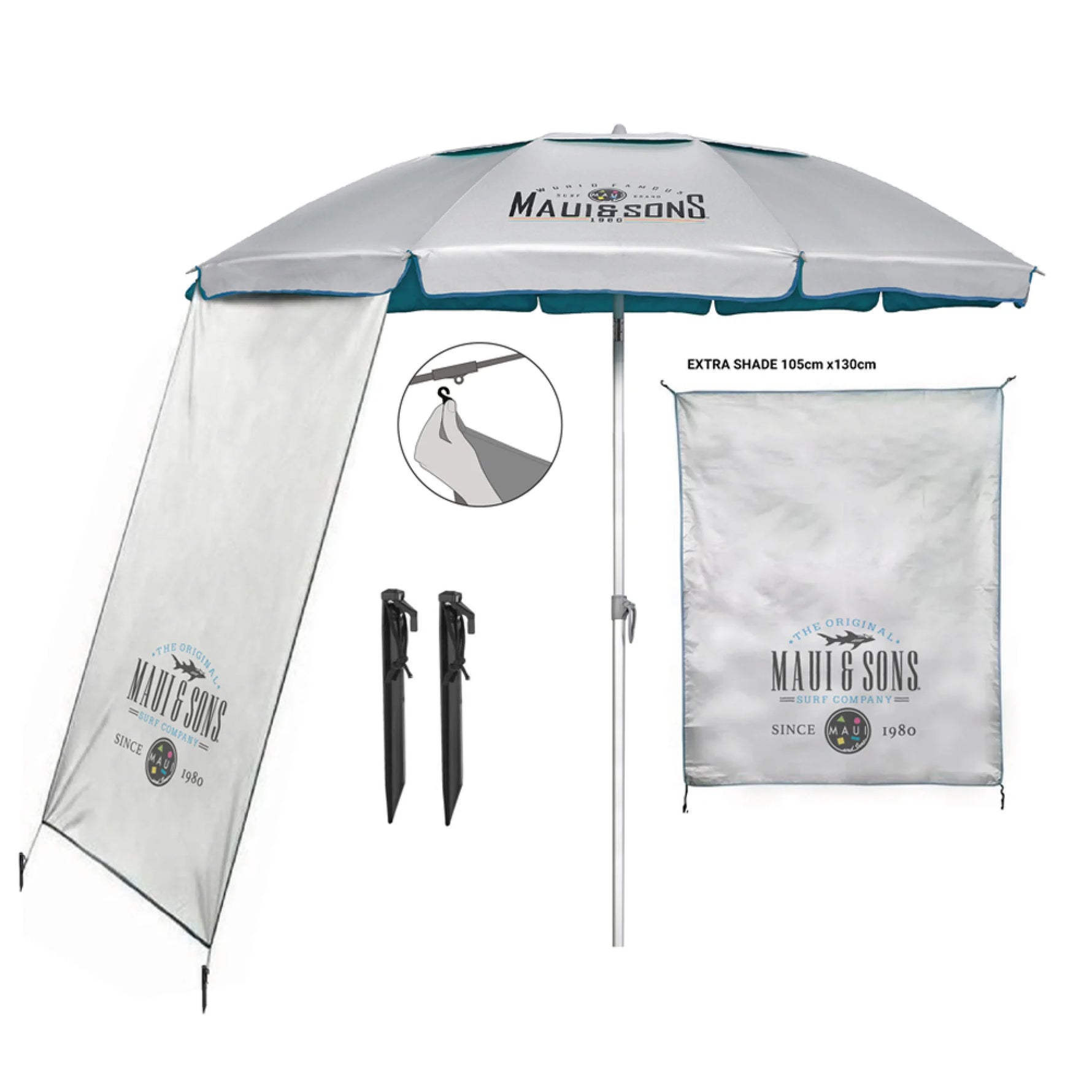 Umbrela Plaja Maui&Sons 190 cm UPF50+ cu Protectie Laterala Suplimentara