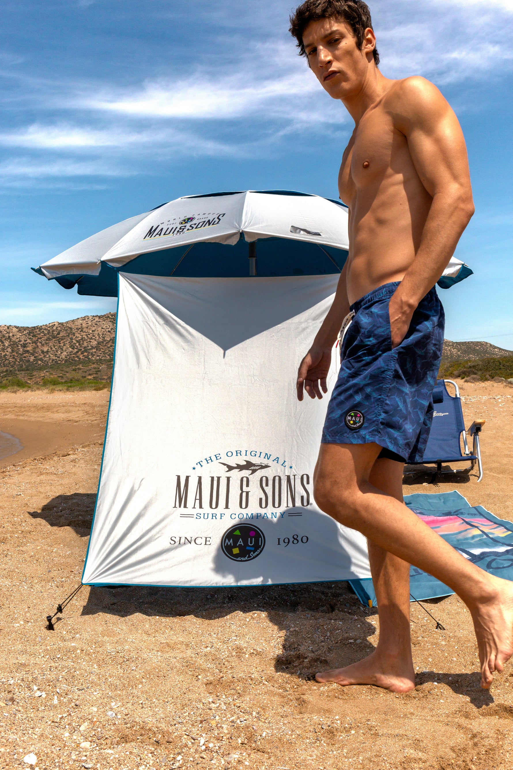Umbrela Plaja Maui&Sons 190 cm UPF50+ cu Protectie Laterala Suplimentara