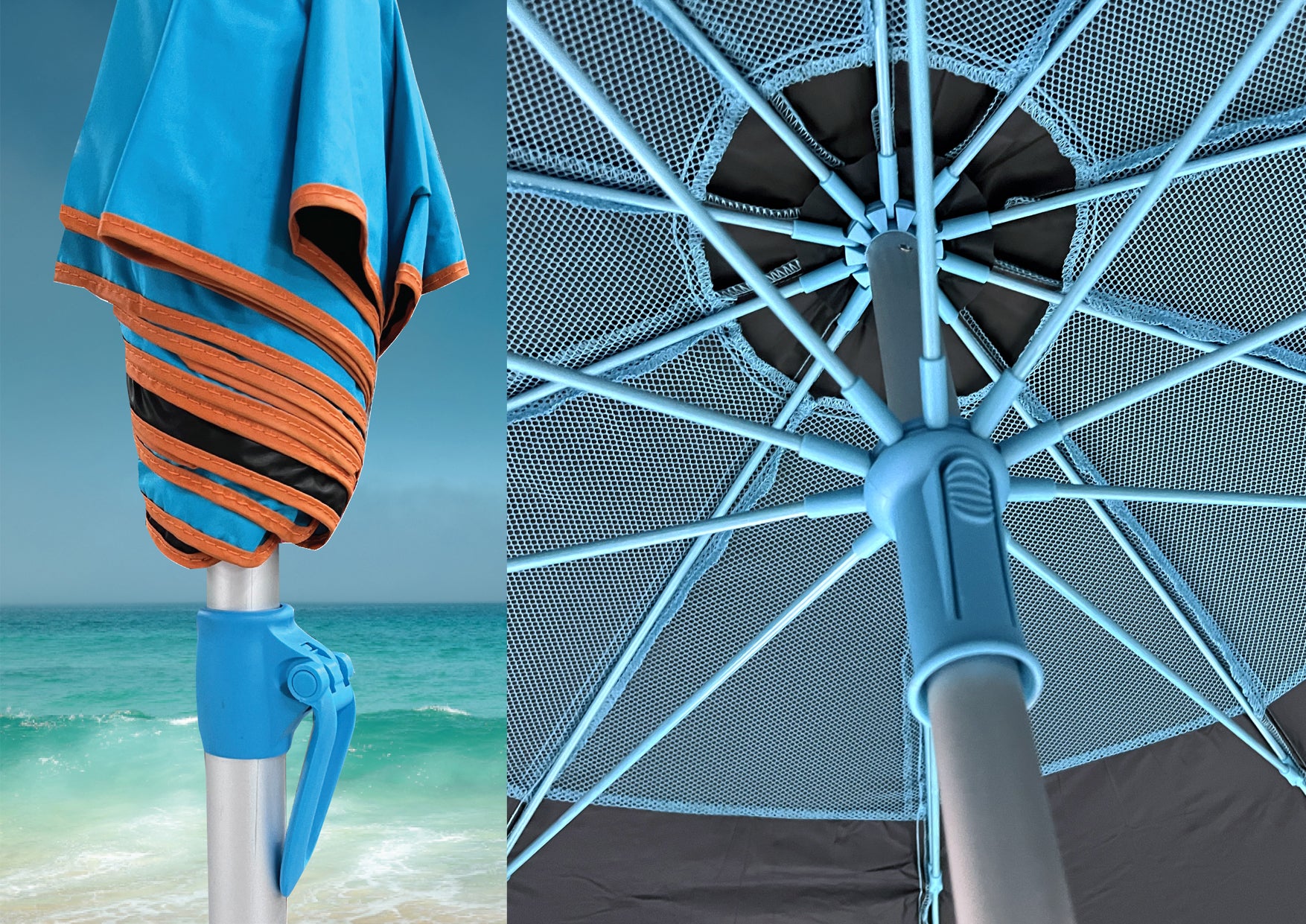 Umbrelă plajă Maui & Sons XL 210 cm, protecție UPF50+, husă inclusă