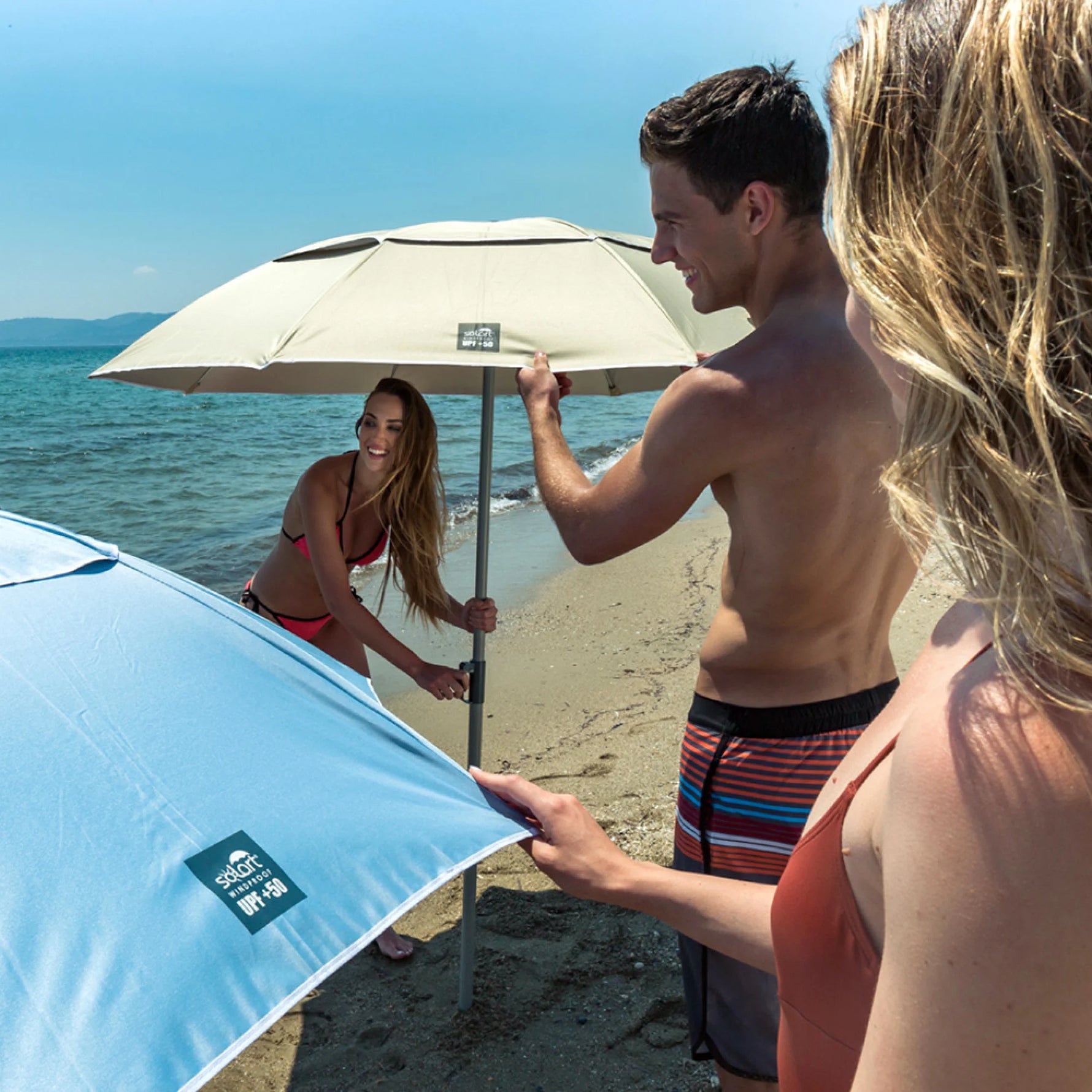 Umbrela plaja Solart 200 cm, protectie UPF50+, husa inclusa, Crem
